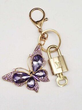 LV Gold Padlock Authentic 🔑 Luxury Bag Charm w/ Unbranded Butterfly Keychain